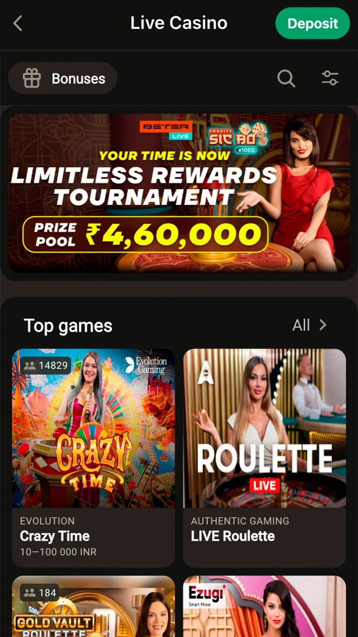 PM Bet casino games.